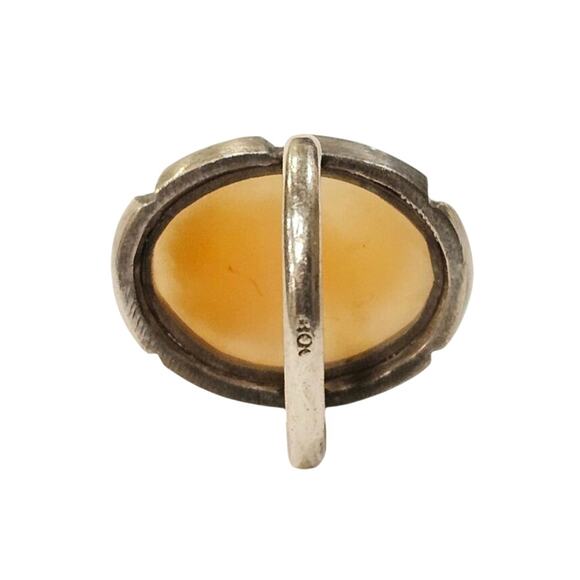 Vintage 10K White Gold Cameo Ring - Marcasite Accent Conch Shell - Picture 5 of 7